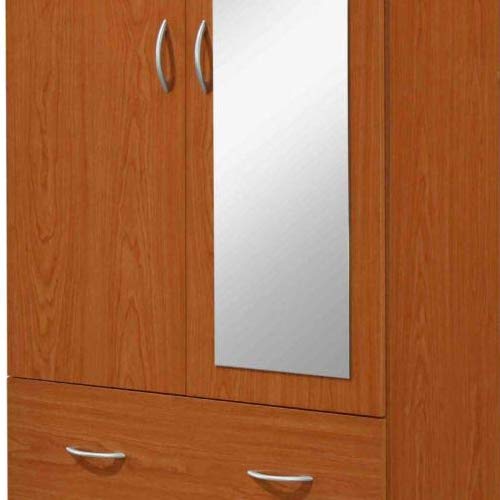 image for HODEDAH 2 Door Wood Wardrobe Bedroom Closet with Clothing Rod Inside C