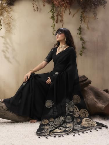 Image of AKHILAM Women's Kanjivaram Pure Silk Floral Printed Saree With Unstitched Blouse Piece