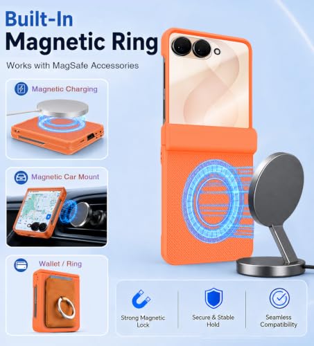 Image of STORMTAL Magnetic for Samsung Galaxy Z Flip 8 case, Hinge Protection, Built-in Screen Protector, Shockproof, Compatible with Magsafe, Rugged Phone Case for Z Flip 8 Orange