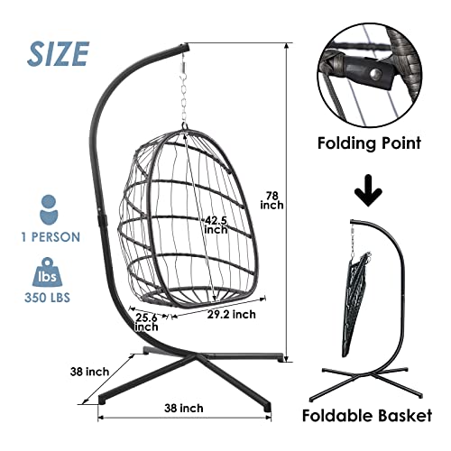 Yechen Egg Swing Chair With Stand, Rattan Wicker Hanging Egg Chair For Indoor Outdoor Bedroom Patio Hanging Basket Chair Hammock Chair With Aluminum Steel Frame thumb #5