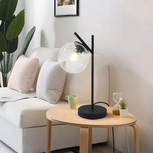 Image of Mid Century Table Lamp Vintage Bedroom Desk Lamp Black Nightstand Lamp Contemporary Clear Glass Globe Bedside Lamp for Office Study Room