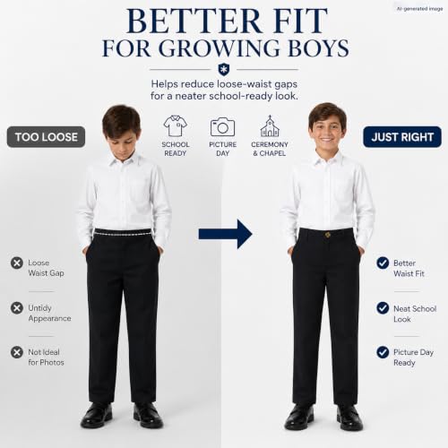 Image of Bienzoe Boys School Uniform Pants: Adjustable Waist Flat Front | Students Ages 6-13, Classroom Days, Picture Day, Awards, Open House, Chapel, Family Events, Lean-To-Regular Builds, Neat Look