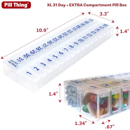 Image of XL Once-a Day Monthly Pill Organizer Removable Lid for Easy Filling, Extra Large Compartments for 31 Days Plus Compartment for Extra Pills, BPA Free (Clear, XL - 1 Count (Pack of 1))