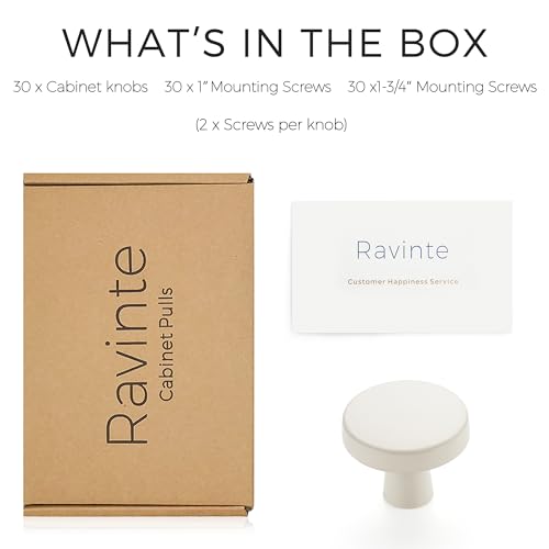 Image of Ravinte 30 Pack Drawer Pulls 1-1 /4 Inch Kitchen Cabinet Knobs White Solid Round Dresser Knobs Simple Cabinet Hardware for Cupboard Drawer Handles