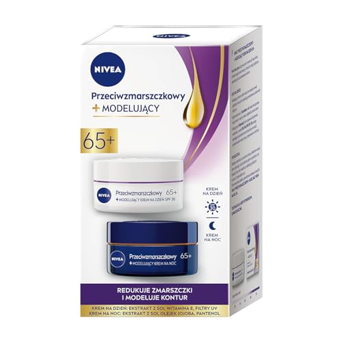 NIVEA Paquete de 2 crema de día MODELANTE antiarrugas y crema de noche 65+ (2 x 50 ml)