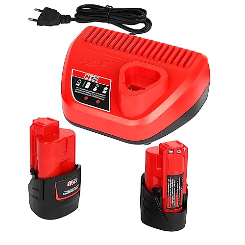 Powarobor 2 pezzi di ricambio M12 12 V 3,0 Ah e 1 caricatore Starter Kit compatibile con Milwaukee...
