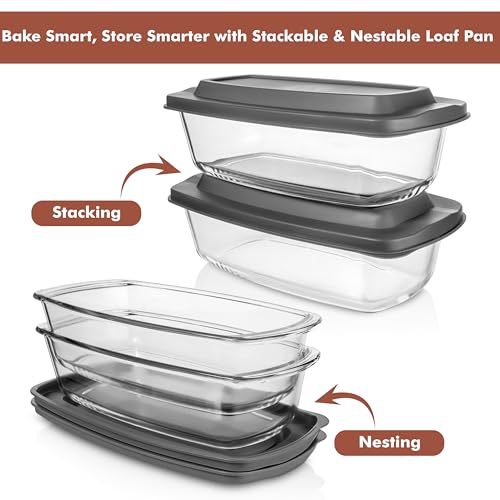 Razab LARGE 7.6 Cups/1800 ML/1.9 Qt Glass Loaf Pan with Lids (Set of 2) - Meatloaf Pan BPA free Airtight Lids Grip Handle Easy Carry, Microwave and Oven Safe - Loaf Pans For Baking Bread, Cakes - Image 5