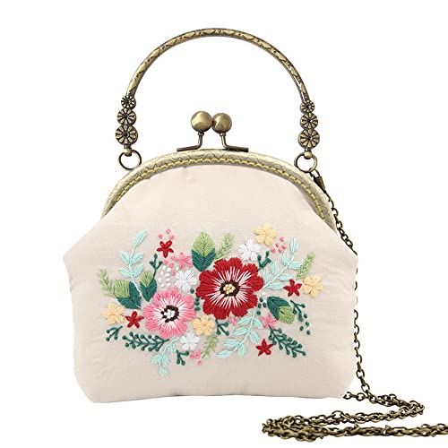 Image of Gogobear Handmade DIY Embroidered Purse Adults Beginners Cross Stitch Kit | with All Supplies, For Adult Beginners, Flower Pattern, Friend Gifts, Retro Vintage Style