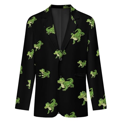 Cute Green Alligator Printed Men's Classic Fit Suits Funny Casual Stylish Two Button Blazer4