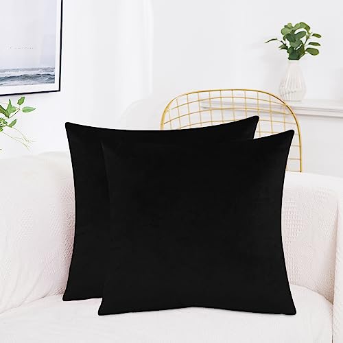 Velvet Cushion Covers-Pack of 2 Velvet cushion covers 45cm x 45cm ,Square Throw Pillow Case,sofa cushion covers,Pillow Cases for Living Room, Sofa, Patio, Couch, Tent, Balcony , Home & Hotel【Black】