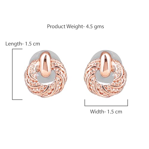 Estele Rose Gold Plated Round Shaped Brass Studs Earrings For Girls and Women