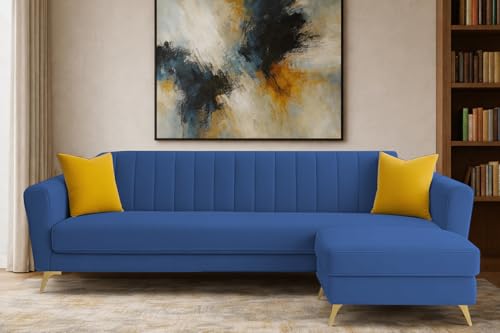 Image of Casaliving Murdock 4 Seater Convertible Sofa Set for Living Room, 3 Seater & Ottoman Modular Sectional Couch for Small Space (Blue Colour) Fabric