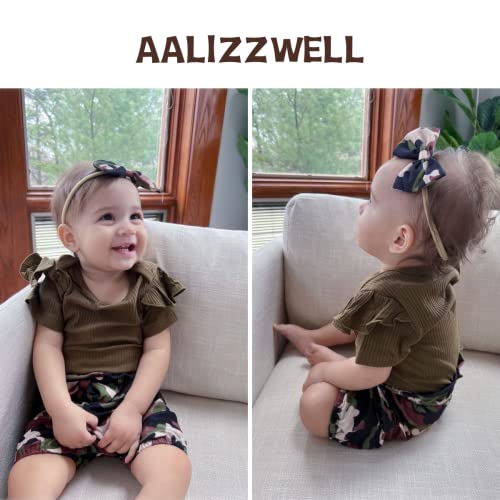 Aalizzwell Newborn Baby Girls Clothes Ribbed Army Green Short Sleeve Bodysuit Camouflage Bloomer Shorts Summer Outfits Nb Camo #TOP2