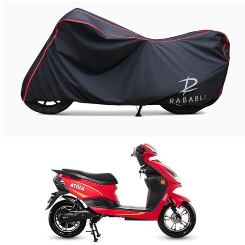 Image of Waterproof Bike Body Cover Compatible for | Hero Electric Atria LX | Taffeta Fabric, Red Piping Design, Bottom Elastic Fit | Dustproof, Sun UV & Rain Protection for All Bikes