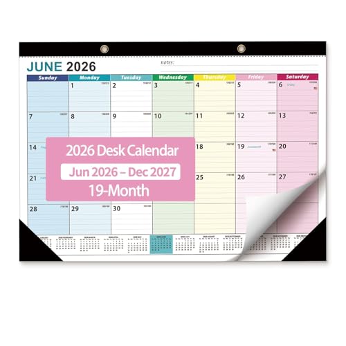 Desk Calendar 2026-2027 - Ougesi 19 Month Desk Top Calendar June 2026 - Dec 2027 17x12 Academic Desk Calendar with Thick Paper Large Blocks for Home & Office (Colorful)