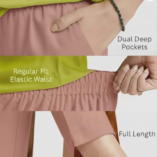 Image of DIGITAL SHOPEE Women Regular Fit Elastic Waist Full Length Cotton Formal Trouser for Casual Wear, Office Wear