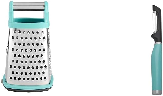 KitchenAid Rallador gourmet de acero inoxidable de 4 lados con contenedor de almacenamiento desmontable y pelador clásico europeo