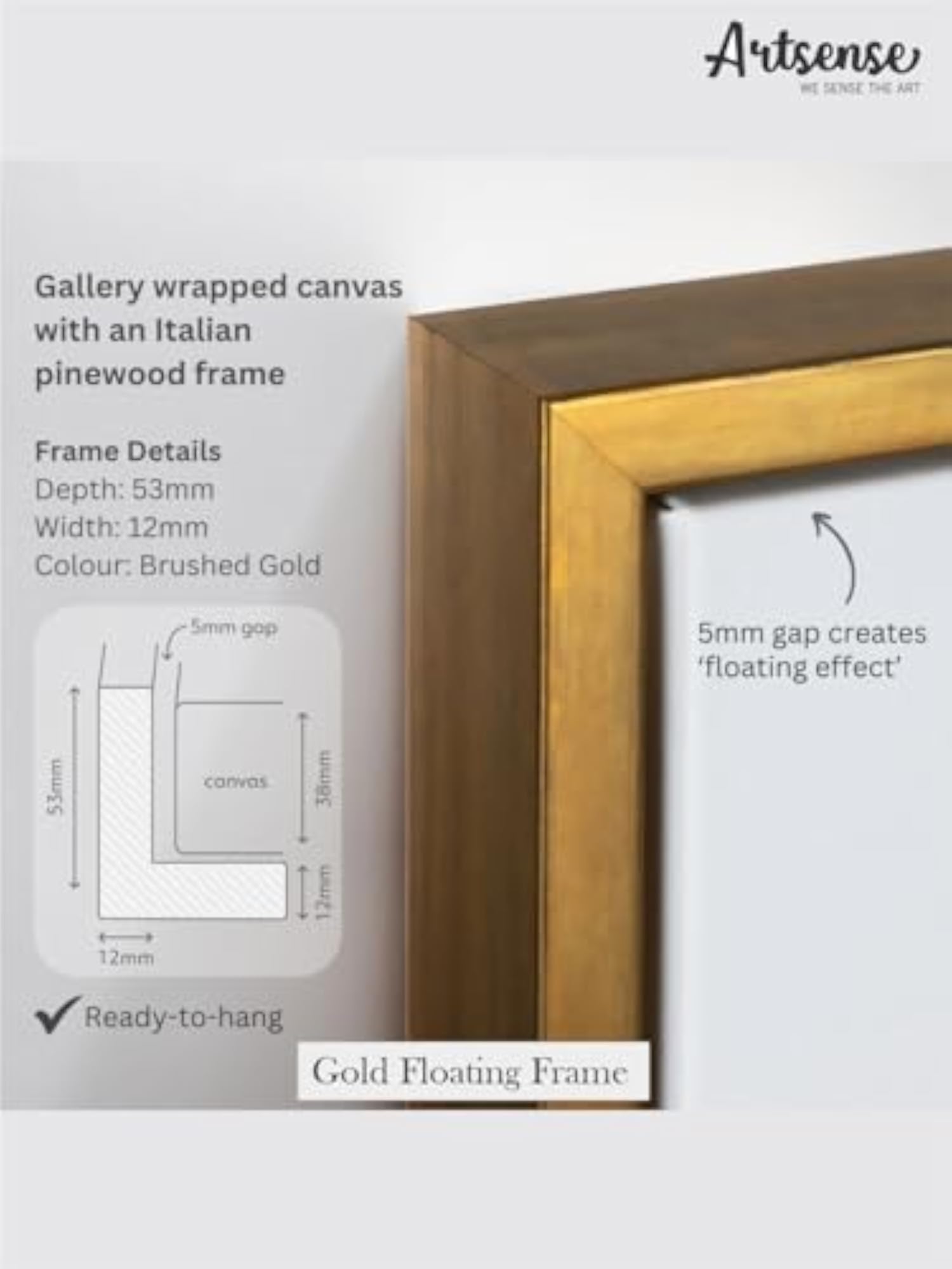Blue & Gold Abstract Wall Art with Golden Floating Frame
