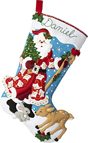 Bucilla Timeless St. Nick Christmas, 18" Felt Applique Stocking Kit, Perfect Supplies for DIY Needlepoint Arts and Crafts, 89309E