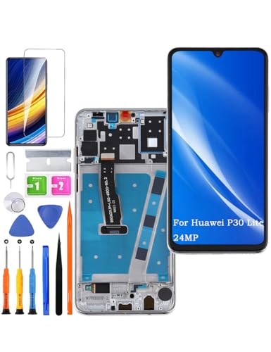 Screen Replacement for Huawei P30 Lite 24MP Original, MAR-L01A MAR-L21A MAR-LX1A LCD Touch Panel Display Digitizer Assembly Repair Parts with Kit（White with Frame）