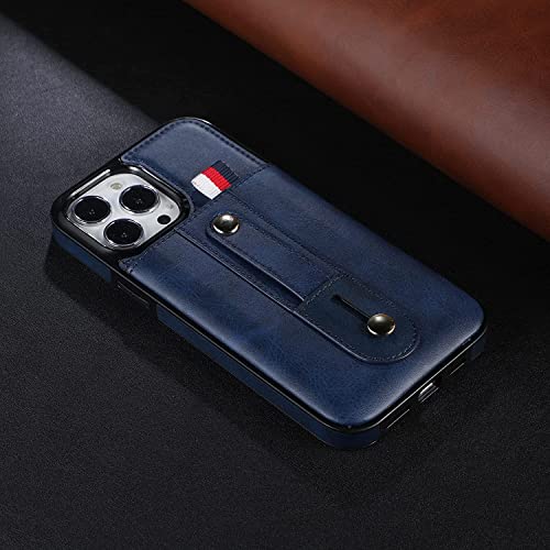 Étui pour iPhone 13 Pro Max avec porte-cartes et support en cuir bleu