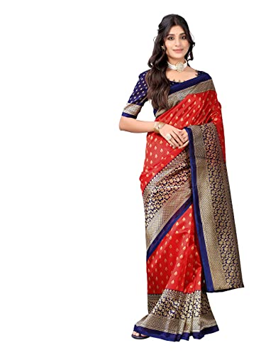 Satrani Women's Printed Poly Silk Saree with Unstitched Blouse Piece