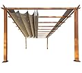 Paragon Outdoor 11’ x 16’ Florence Alumnum Pergola, Powder-Coated Aluminum Frame in Canadian Cedar Wood Grain Finish with Soft Top Retractable Canopy in Cocoa for Backyard, Patio, Porch, Garden