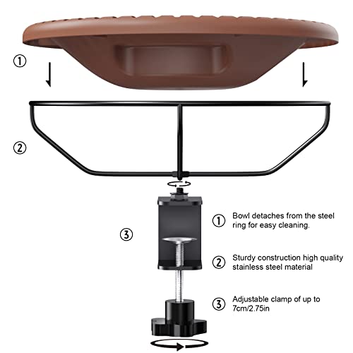 Desgully Deck Mounted Bird Bath Bowl Spa Clamp, Bird Baths For Outdoors Unheated Lightweight Detachable,Drinking Feeder, Adjustable Heavy Duty Sturdy Steel, Great For Attracting Birds (Brown) #TOP3