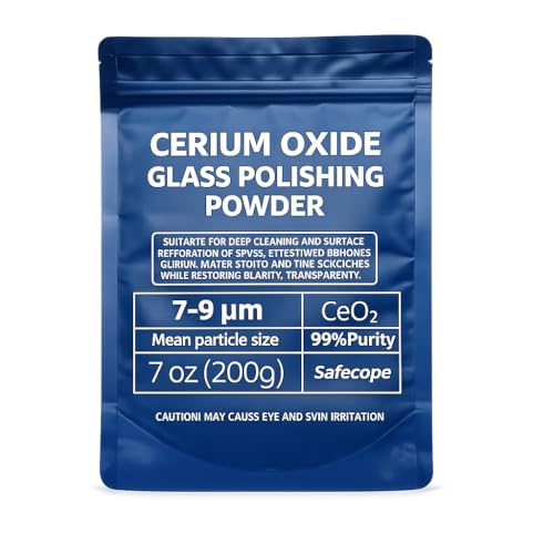 7oz (200g) 99% Cerium Oxide Glass Polishing Powder (7-9 Um) Removes: Oil Films Water Spots Swirl Marks Wiper Streaks Removes Fine Scratches & Deep-Cleans Glass Surfaces.