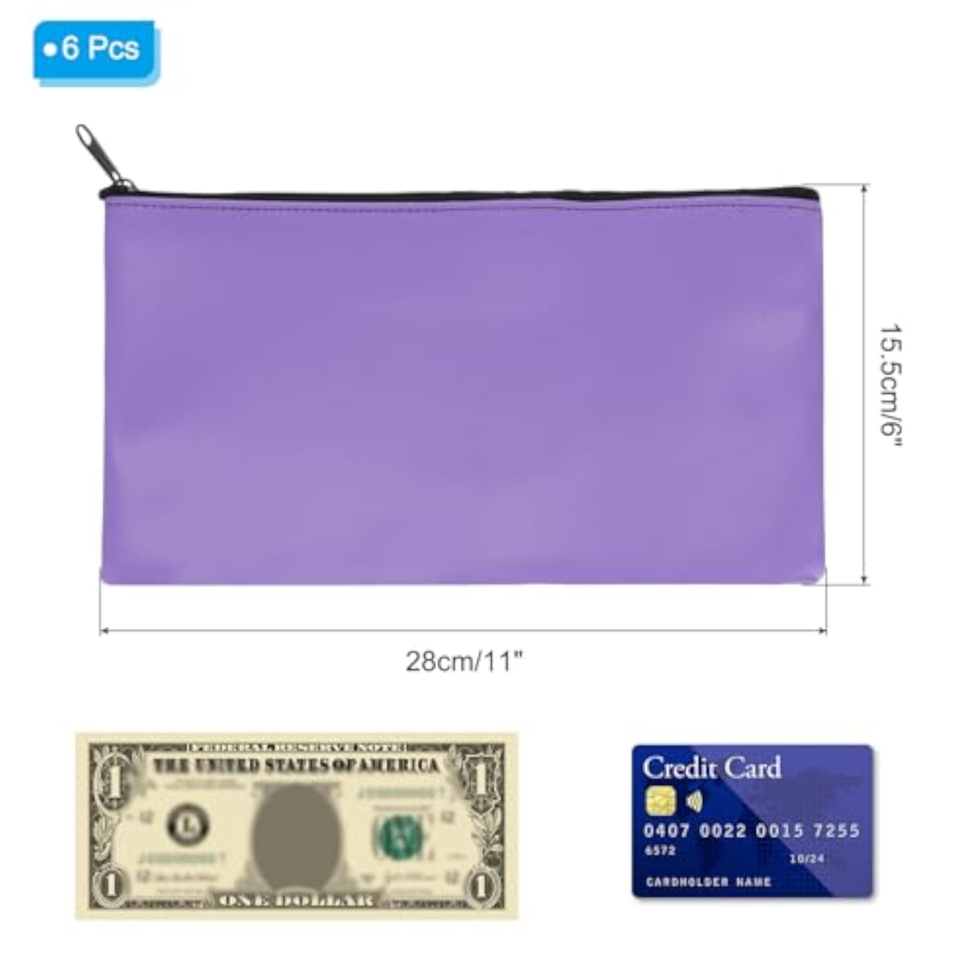 11"x 6" Violet Bank Deposit Bag, 6Pcs