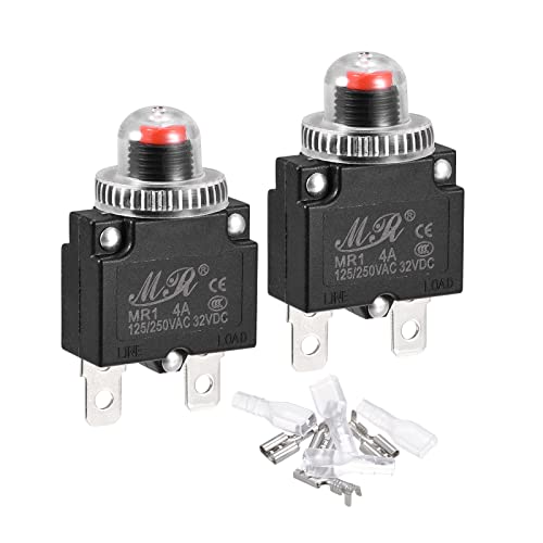 MECCANIXITY Circuit Overload Protector Kit 4A AC125/250V DC32V Push Button Thermal Circuit Breaker with Waterproof Caps 2 Set