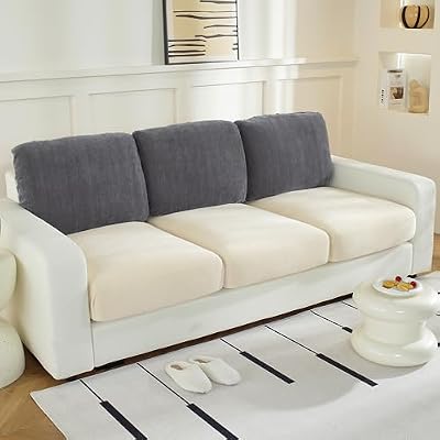 WEYOND Couch Cushion Covers for L Shaped Sectional Sofa – Softer Chenille Large Sofa Covers Washable, Non-Slip Individual Stretch Couch Cover (3-Pack Back & Backrest Covers, Dark Grey)