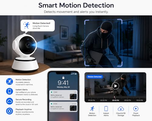 Image of Dr Vision 4MP Indoor WiFi Security Camera | 1080P HD | Smart CCTV Camera with 360 Pan Tilt Rotation | Color Night Vision | Motion Detection | Two-Way Audio with Mobile App V380 Pro (Robot Camera)