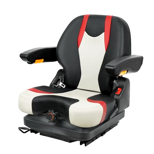 Tractor Suspension Seat, Highback Low Mower Seat, Adjustable Backrest and Slide Rails, Armrests Shock Absorber Heavy Duty Seat for Toro Forklift Mower Excavator Harvester