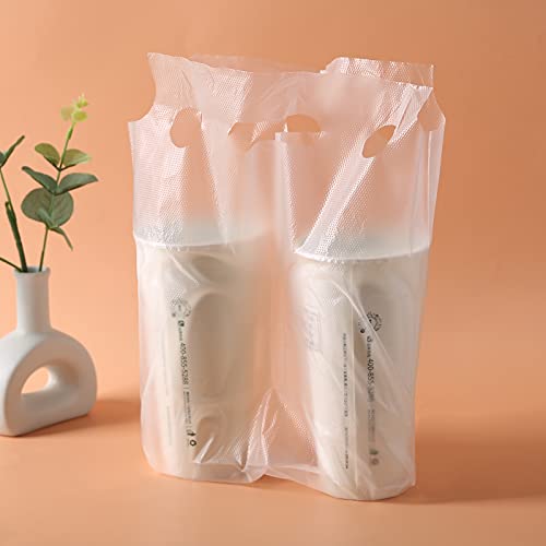 300PCS Clear Handle Drink Drinking Poly Plastic Packaging Bags,Drink Carrier, for Delivery Take Out Cup Holder Bar Restaurant Coffee Shop Supplies Cup Carriers (26x30cm)