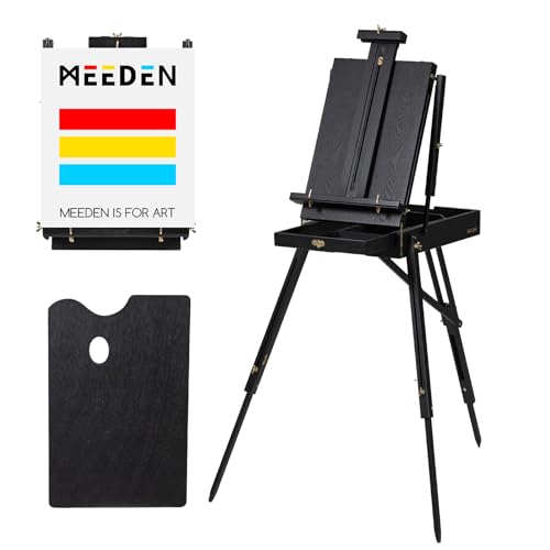 MEEDEN French Easel for Outdoor Painting: Wooden Plein Air Easel Box - 57''-72'' Height Adjustable Travel Easel - Black