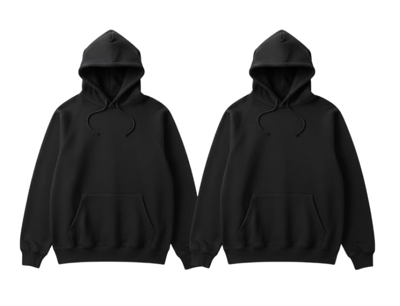J06 Sudadera con Capucha Unisex, Calidad Pack 2, Negro, 50% Algodón 50% Poliéster, 270g/m², Bolsillo Canguro, Sudadera Negra, Hoddie (FR/ES, Letras, XL, Grande, Alto)