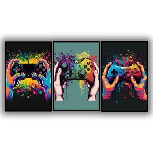 Quadro Decorativo Quarto Sala Gamer Controles Colorido Neon (92x5...