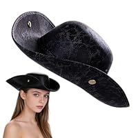 HRMGJH Piratenhut Damen Unisex-Piratenhut Im Mittelalterstil,PiratenkostüM-Accessoire;Herren,Kinder Rollenspiel-Kopfbedeckung,Piratenaccessoires;Schwarz