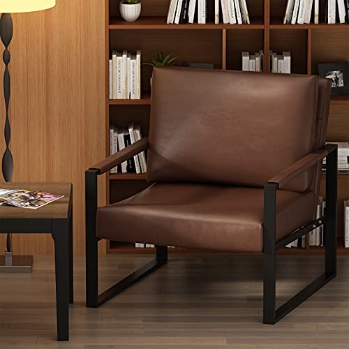 Recaceik-Mid-Century-Modern-Accent-Armchair-PU-Leather-Single-Sofa-Lounge-Living-Room-Chair-with-Arm-for-Home-Furniture-Brown