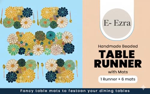 Image of E-EZRA Beaded Table Runner with 6 Mats (Size-13x36-Inch, Rectangular) | Stylish Dining Table Runners| Perfect for Home Decoration, Weddings, Diwali Gift & Special Events
