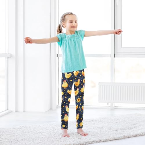 Yellow Rooster Flower Girls Leggings Soft Stretch Workout Yoga Dance Pants for Kids Casual Tights 6
