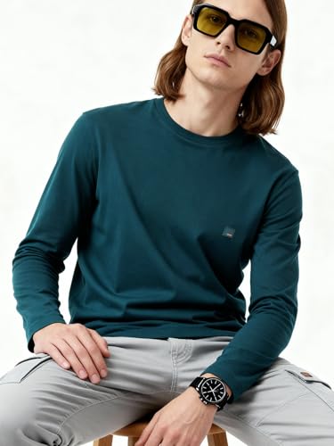 Image of DAMENSCH Fluid Full Sleeve T Shirt for Men; Cotton Stretch Tshirt for Man; No-Fade Colours Casual Shirts; Super Soft Fabric T Shirt for Men Cotton
