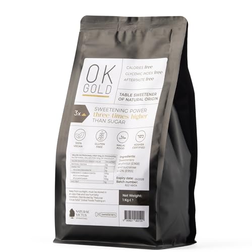Ok Gold - Dolcificante Zero Calorie Con Eritritolo E Sucralosio Dolcificante Senza Glutine Gusto Uguale Allo Zucchero 100% Vegan Doypack 1 Kg