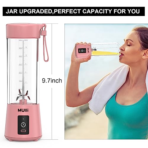 Mulli Tragbarer Mixer USB Wiederaufladbar, 440ml Persönlicher Smoothie-Maker für Shakes, Fitnessstudio, Reisen, Babynahrung, auslaufsicher & Leistungsstarkes Mixen