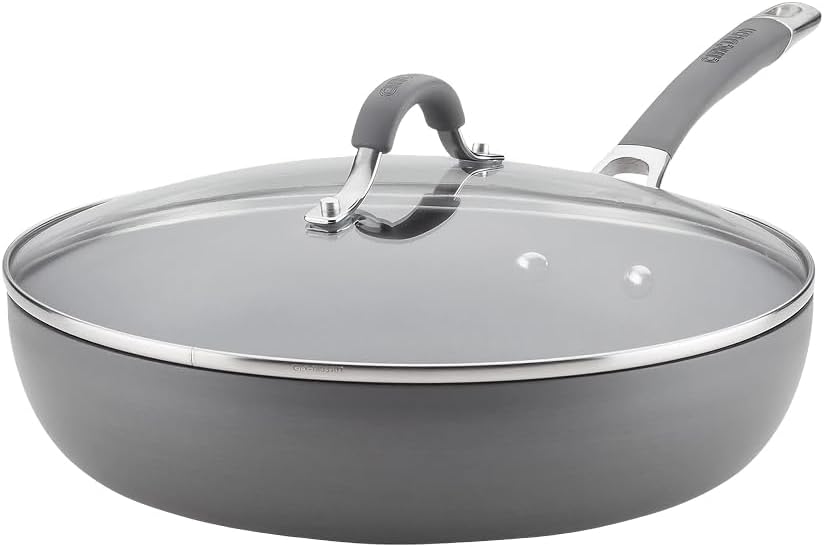Radiance Hard Anodized Nonstick Deep Frying Pan with Lid, 12 inch Frying Pan with Lid, Deep Skillet, Gray