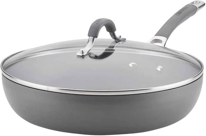 Radiance Hard Anodized Nonstick Deep Frying Pan with Lid, 12-Inch | Gray large frying pan with lid heats evenly, dishwasher safe, oven safe to 400Â°F, cooking pan, large skillet with lid