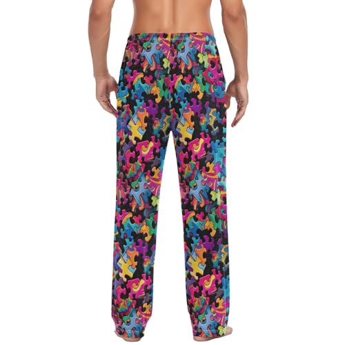 Men's Funny Puzzle Pieces Pattern Pajama Pants with Pockets,Sleep Lounge Pant Men Pajama Bottoms S4