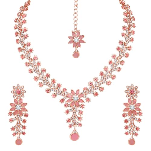 Image of Atasi International Diamond Necklace Jewellery Set for Women with Earrings and Maang Tikka for Wedding, Party, Engagements & Festivals