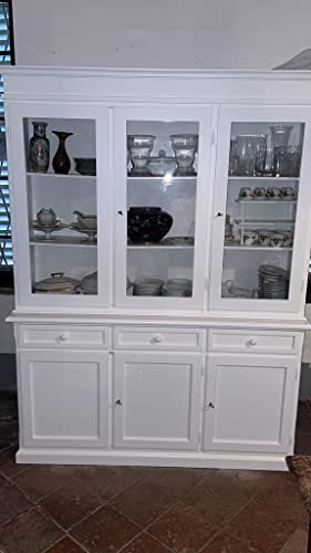 Miniatura 4 de Mar.C.A. Design, Vitrina Salon, Libreria Estanteria Madera, Estanteria Blanca - Alacena De Cocina Y Mueble Salón De Estilo Clásico - Mueble Cocina Con Puertas Y Cajones 156x42x205h - Made In Italy